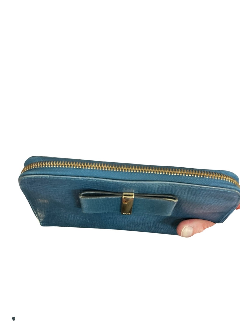 Chloé Lily Bow Zip Around Wallet - Grained Blue Leather Authentic COA CARD - Picture 10 of 15